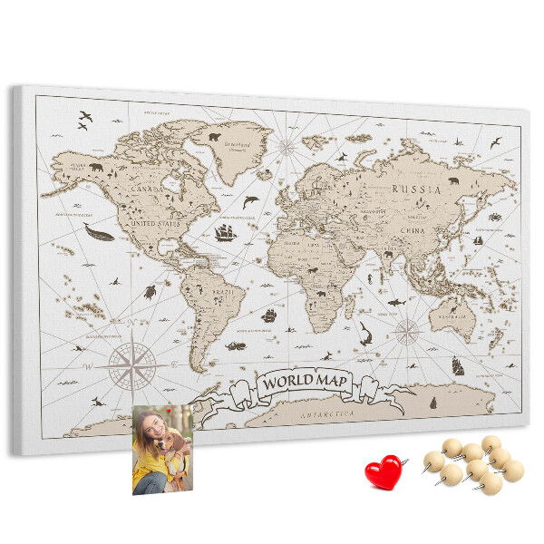 Kurkbord met een kaart van de oude wereld en geografische details
