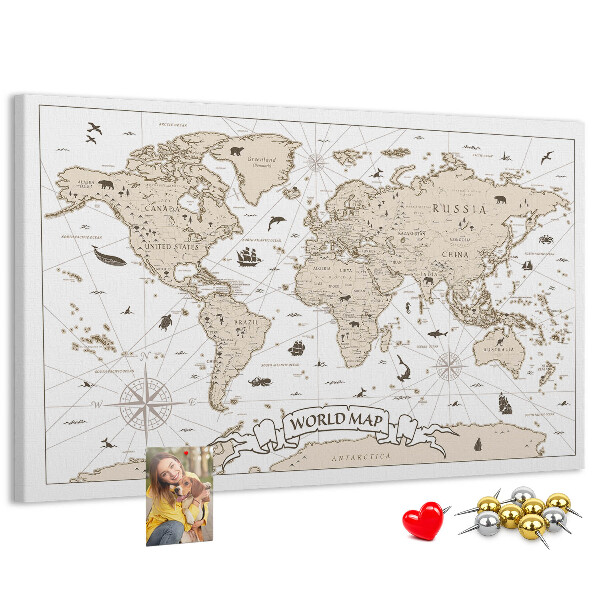 Kurkbord met een kaart van de oude wereld en geografische details