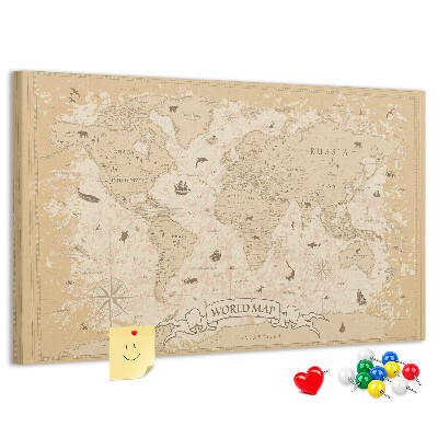 Kurk prikbord met kaart van de oude wereld met geografische details