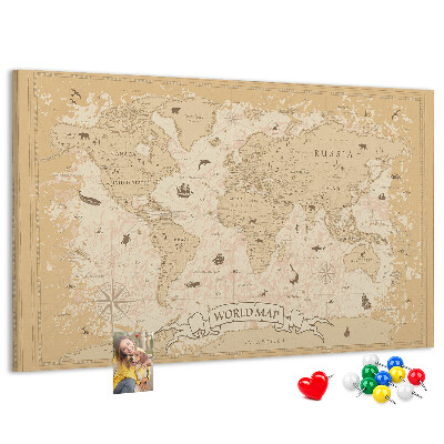 Kurk prikbord met kaart van de oude wereld met geografische details