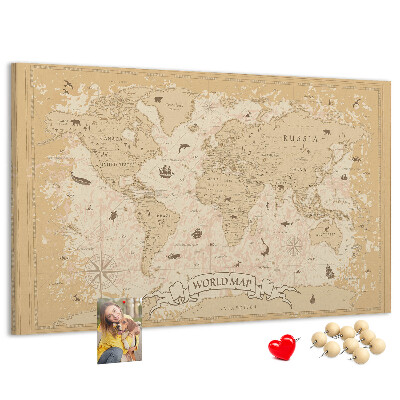 Kurk prikbord met kaart van de oude wereld met geografische details