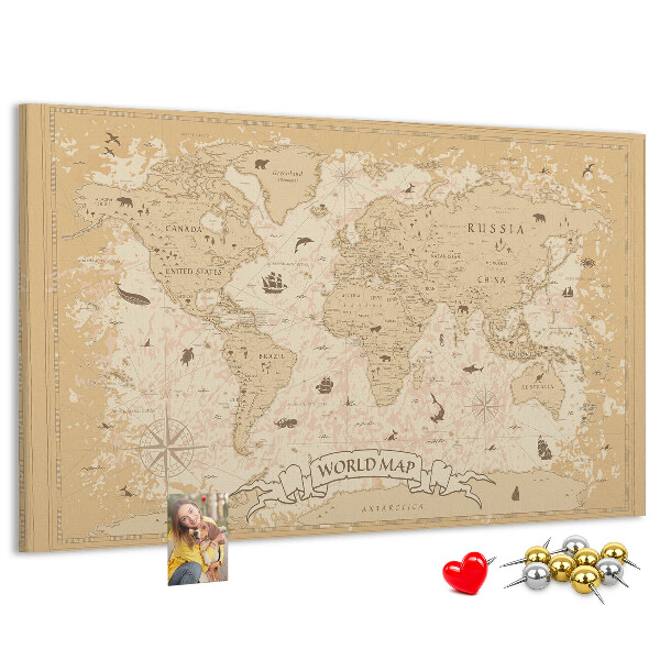 Kurk prikbord met kaart van de oude wereld met geografische details