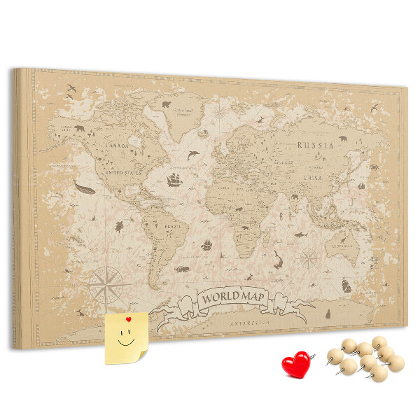 Kurk prikbord met kaart van de oude wereld met geografische details
