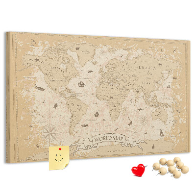 Kurk prikbord met kaart van de oude wereld met geografische details