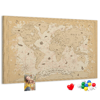 Kurk prikbord met kaart van de oude wereld met geografische details