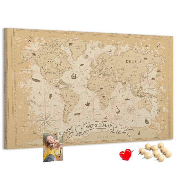 Kurk prikbord met kaart van de oude wereld met geografische details