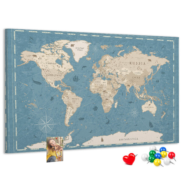 Prikbord oude wereldkaart met een delicate achtergrond