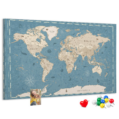 Prikbord oude wereldkaart met een delicate achtergrond