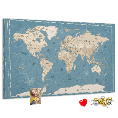 Prikbord oude wereldkaart met een delicate achtergrond