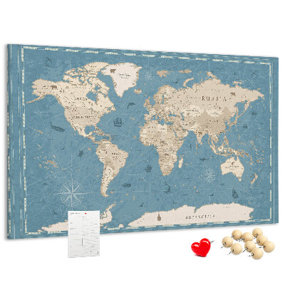 Prikbord oude wereldkaart met een delicate achtergrond