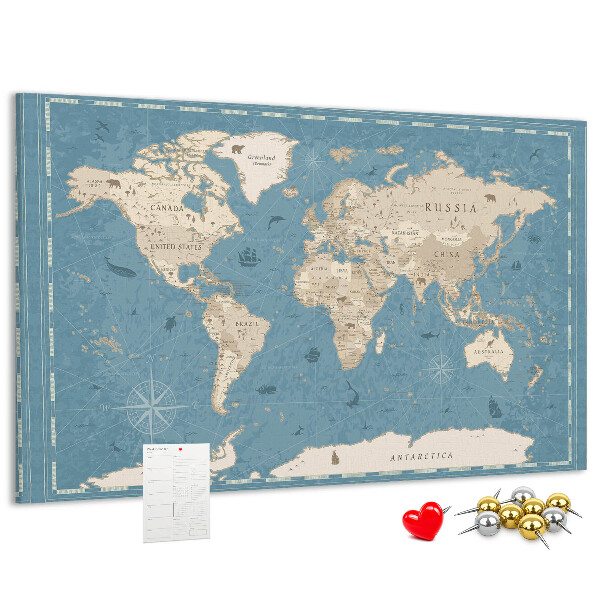 Prikbord oude wereldkaart met een delicate achtergrond