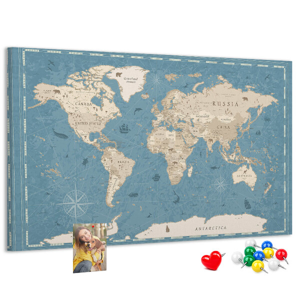 Prikbord oude wereldkaart met een delicate achtergrond