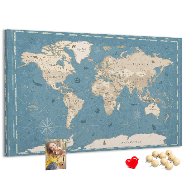 Prikbord oude wereldkaart met een delicate achtergrond