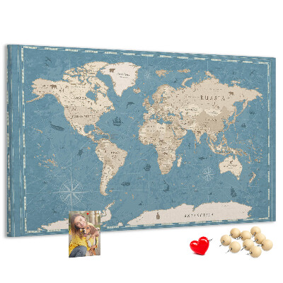 Prikbord oude wereldkaart met een delicate achtergrond