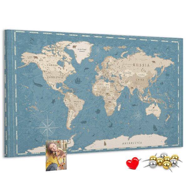 Prikbord oude wereldkaart met een delicate achtergrond