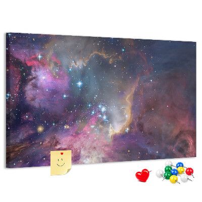 Kurkbord met een afbeelding van een ruimtelandschap met sterren en nevels