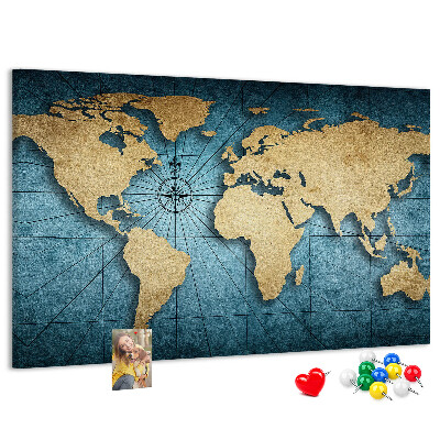 Prikbord oude wereldkaart met kompas