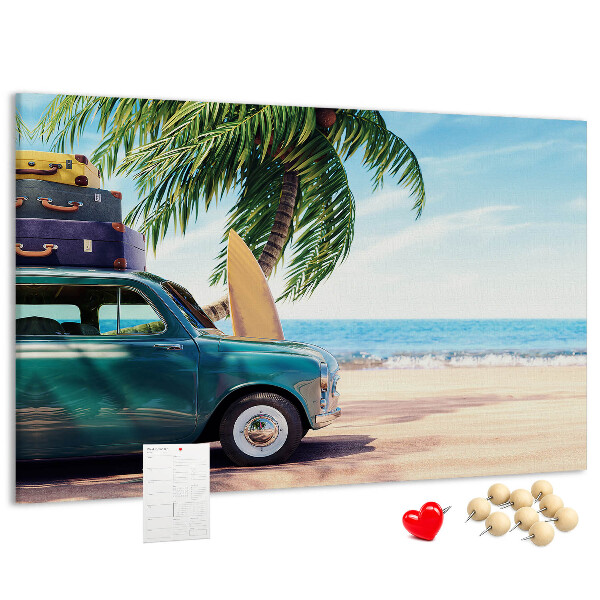 Kurken prikbord voor een vakantietrip naar de kust met de auto