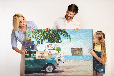 Kurken prikbord voor een vakantietrip naar de kust met de auto