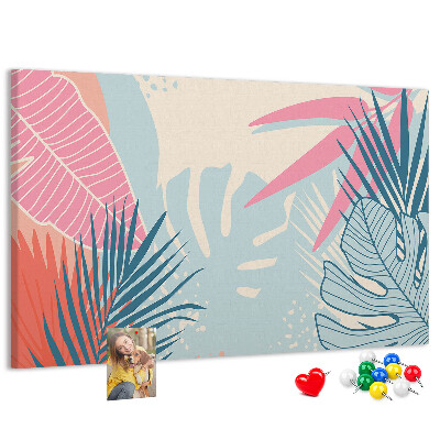 Prikbord met tropisch bladpatroon in pastelkleuren