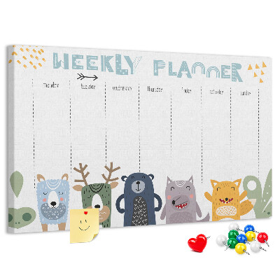 Kurkbord met kleurrijke weekplanner en dierenprint