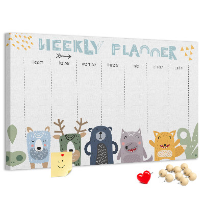 Kurkbord met kleurrijke weekplanner en dierenprint