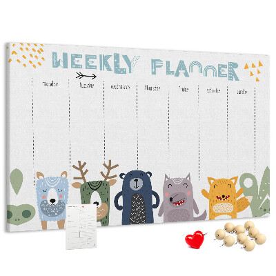 Kurkbord met kleurrijke weekplanner en dierenprint