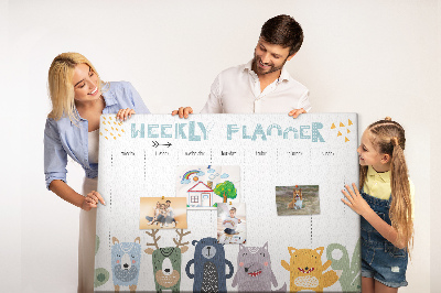Kurkbord met kleurrijke weekplanner en dierenprint