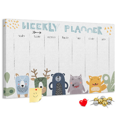Kurkbord met kleurrijke weekplanner en dierenprint