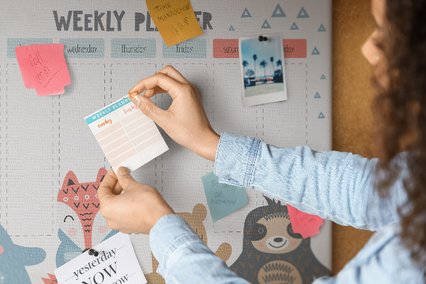Weekplanner met bosdieren kurk prikbord
