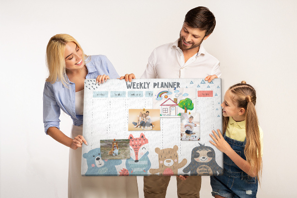 Weekplanner met bosdieren kurk prikbord