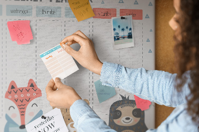 Weekplanner met bosdieren kurk prikbord