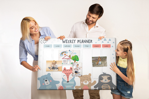 Weekplanner met bosdieren kurk prikbord