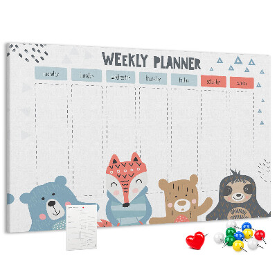 Weekplanner met bosdieren kurk prikbord