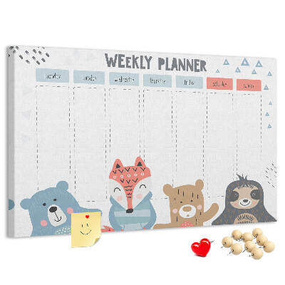 Weekplanner met bosdieren kurk prikbord