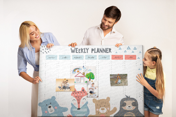 Weekplanner met bosdieren kurk prikbord