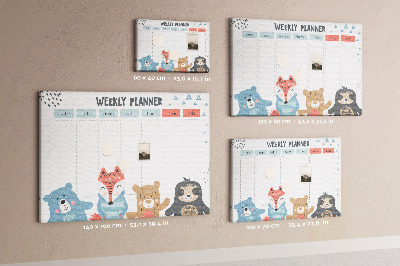 Weekplanner met bosdieren kurk prikbord