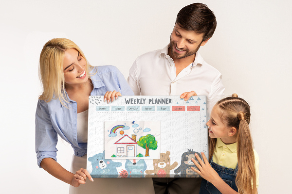 Weekplanner met bosdieren kurk prikbord