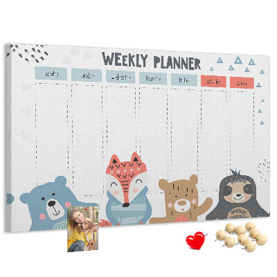 Weekplanner met bosdieren kurk prikbord