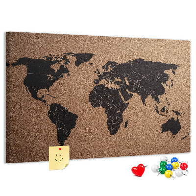 Prikbord wereldkaart van kurk