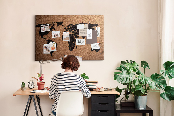 Prikbord wereldkaart van kurk