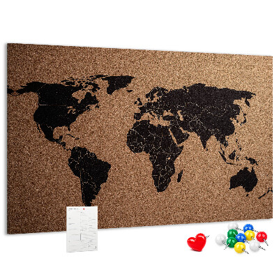 Prikbord wereldkaart van kurk