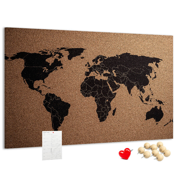 Prikbord wereldkaart van kurk