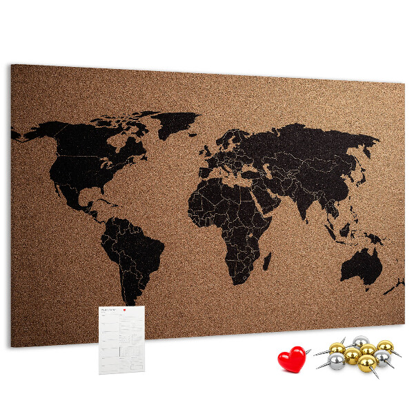 Prikbord wereldkaart van kurk