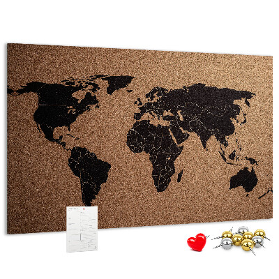 Prikbord wereldkaart van kurk
