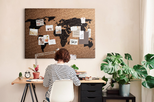 Prikbord wereldkaart van kurk