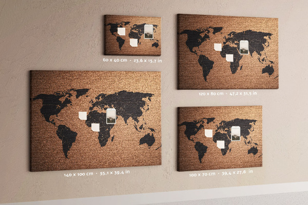 Prikbord wereldkaart van kurk