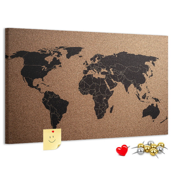 Prikbord wereldkaart van kurk