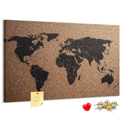 Prikbord wereldkaart van kurk