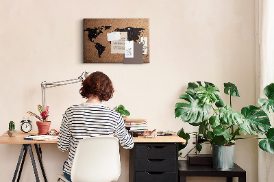 Prikbord wereldkaart van kurk